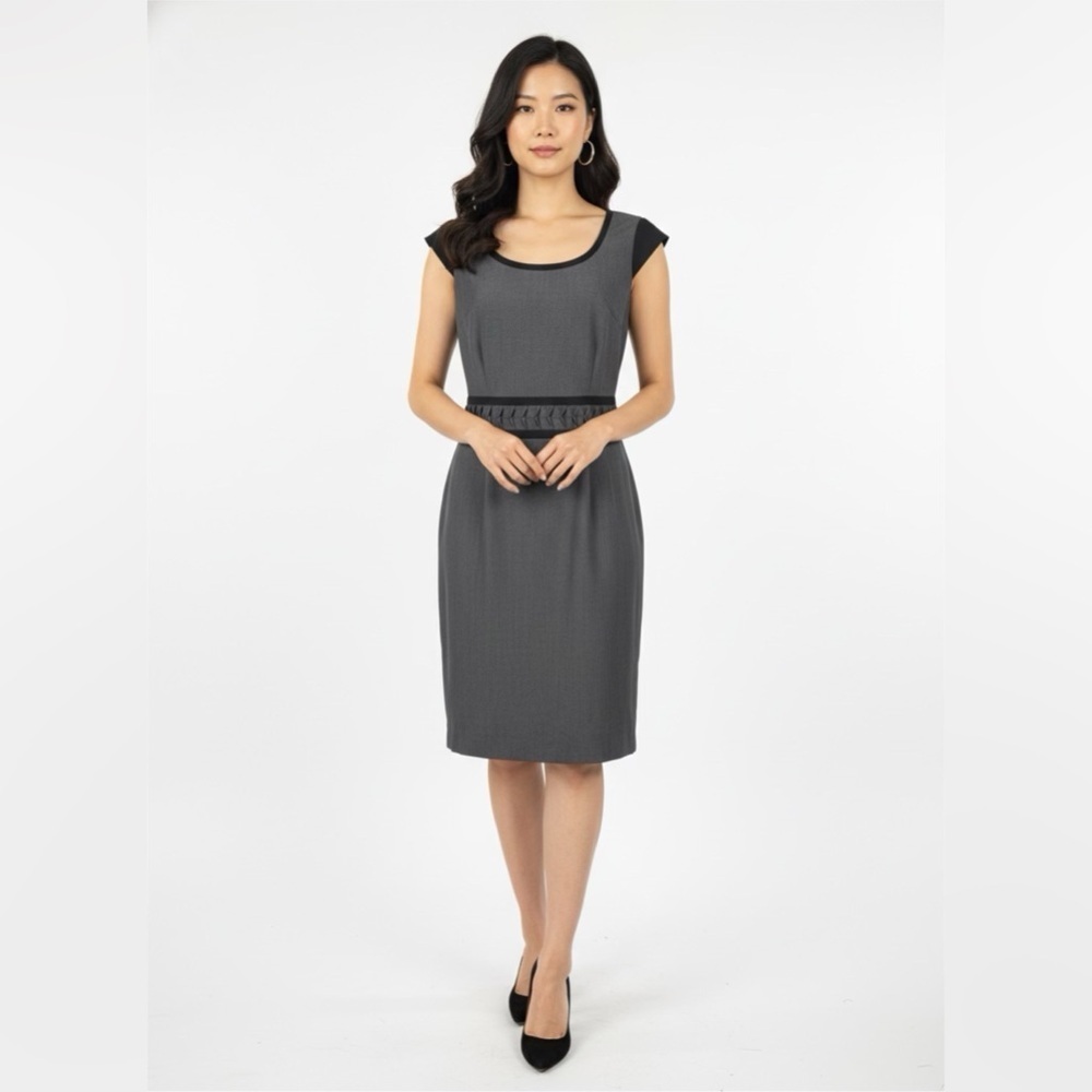 Max and Cleo Women’s Cap Sleeves Twisted Waist A-Line Dress Gray & Black Sz 10
